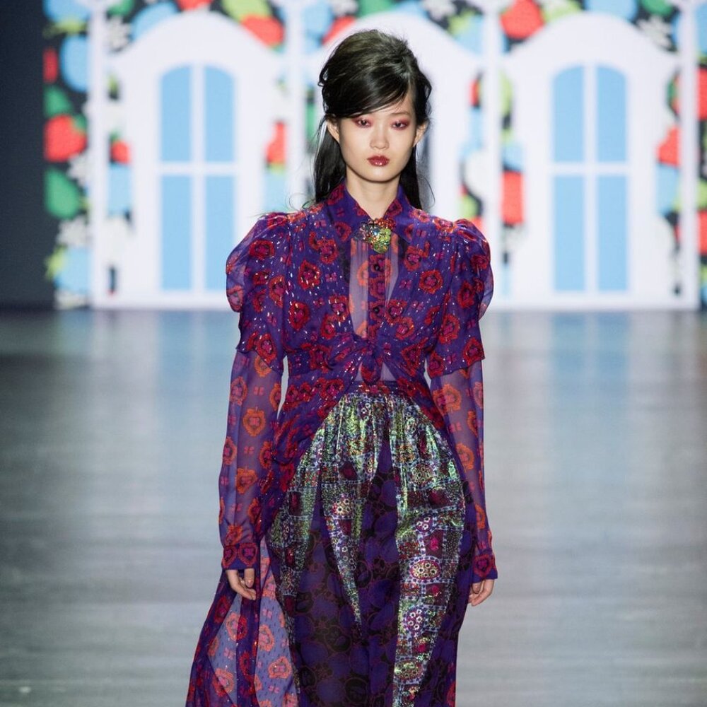 New ANNA SUI Purple Butterfly Silk Chiffon Shirt 2 4 $530 Runway